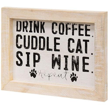 Coffee Cat and Wine Framed Sign - The Fox Decor